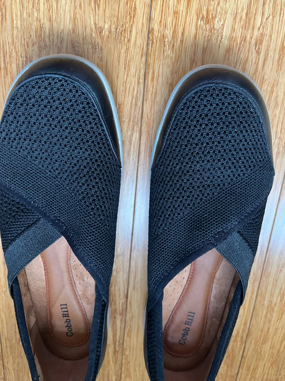 Women’s Cobb Hill Penfield Envelope Slip On Black Shoes Woven Mesh Stretch 8.5 M